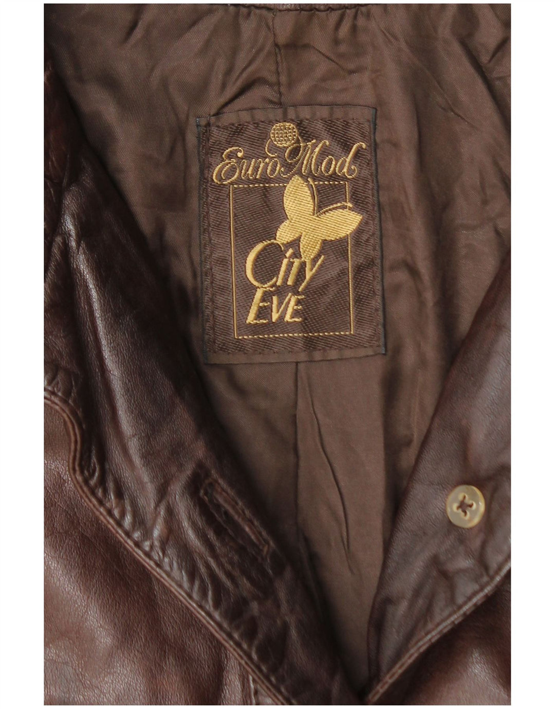 VINTAGE Γυναικείο Δερμάτινο Παλτό UK 14 Μεσαίο Καφέ