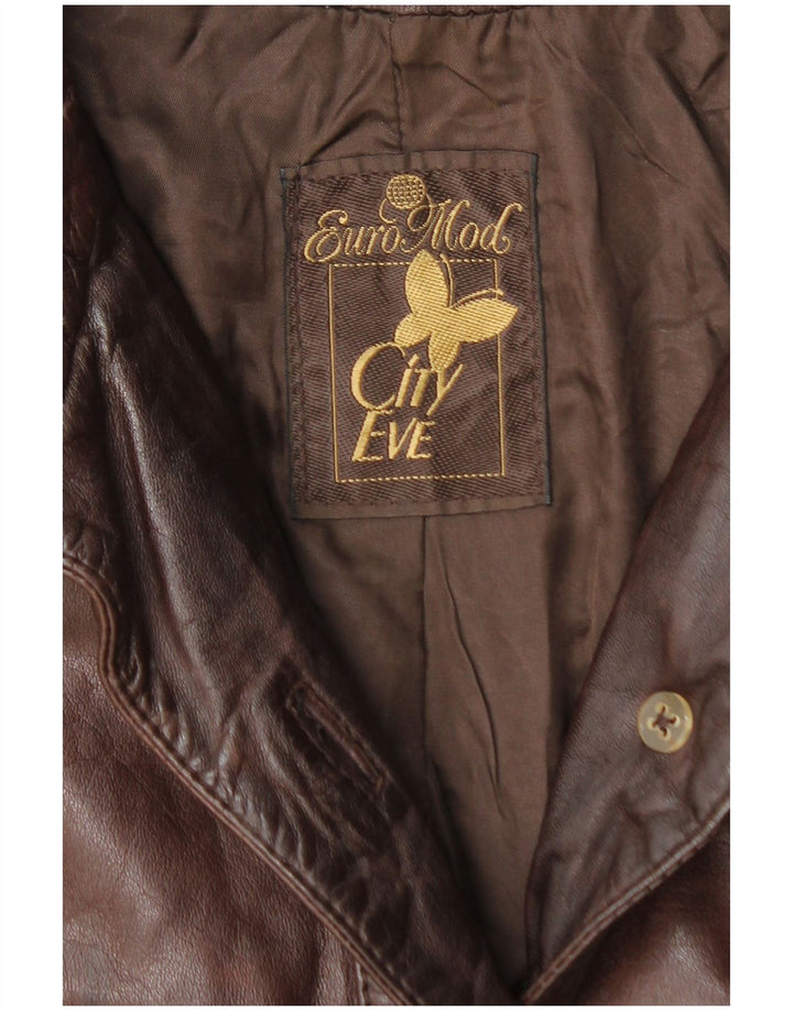 VINTAGE Γυναικείο Δερμάτινο Παλτό UK 14 Μεσαίο Καφέ