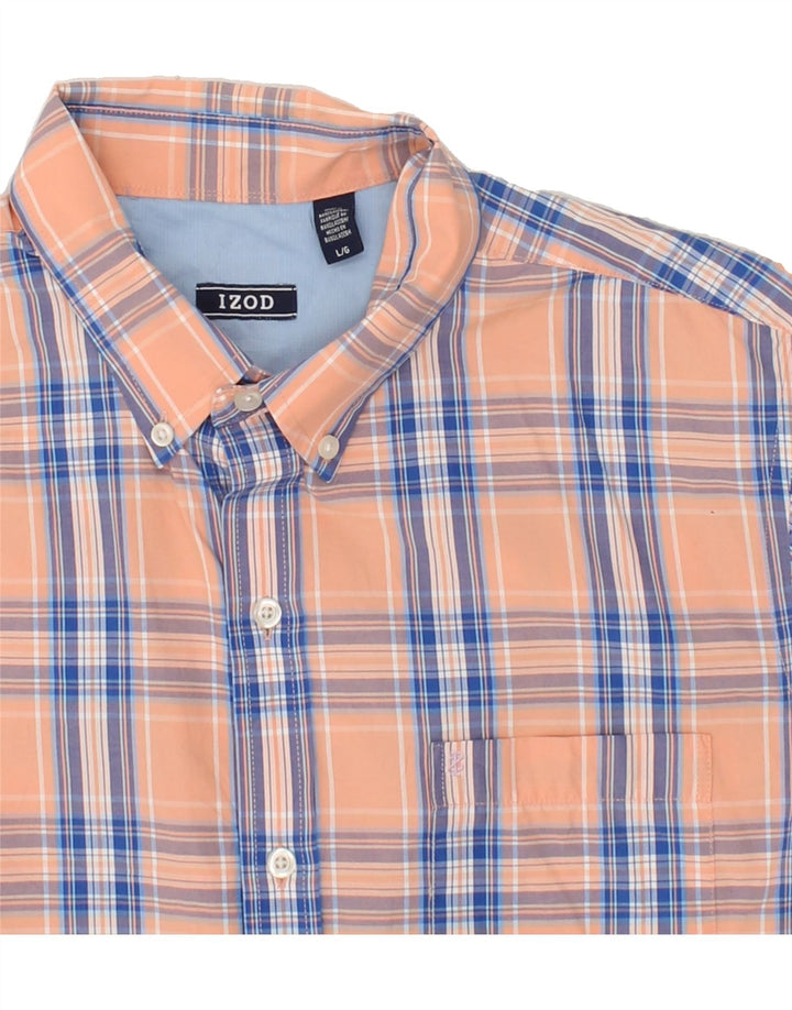 IZOD Mens Short Sleeve Shirt Large Orange Check Cotton Vintage Izod and Second-Hand Izod from Messina Hembry 
