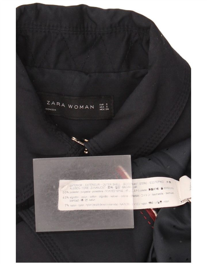Zara Γυναικεία καμπαρντίνα με διπλό στήθος UK 10 Small Navy Blue Polyester