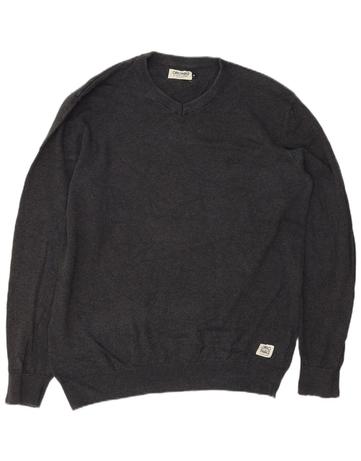 Ανδρικό πουλόβερ Jack & Jones με V λαιμόκοψη XL Γκρι βαμβακερό