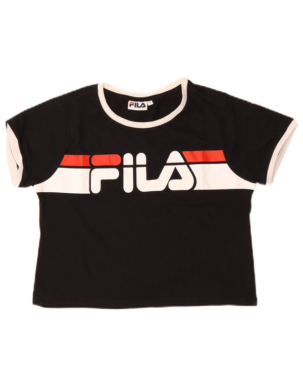 Γυναικείο γραφικό μπλουζάκι Fila Top UK 10 Small Black Colourblock Βαμβακερό