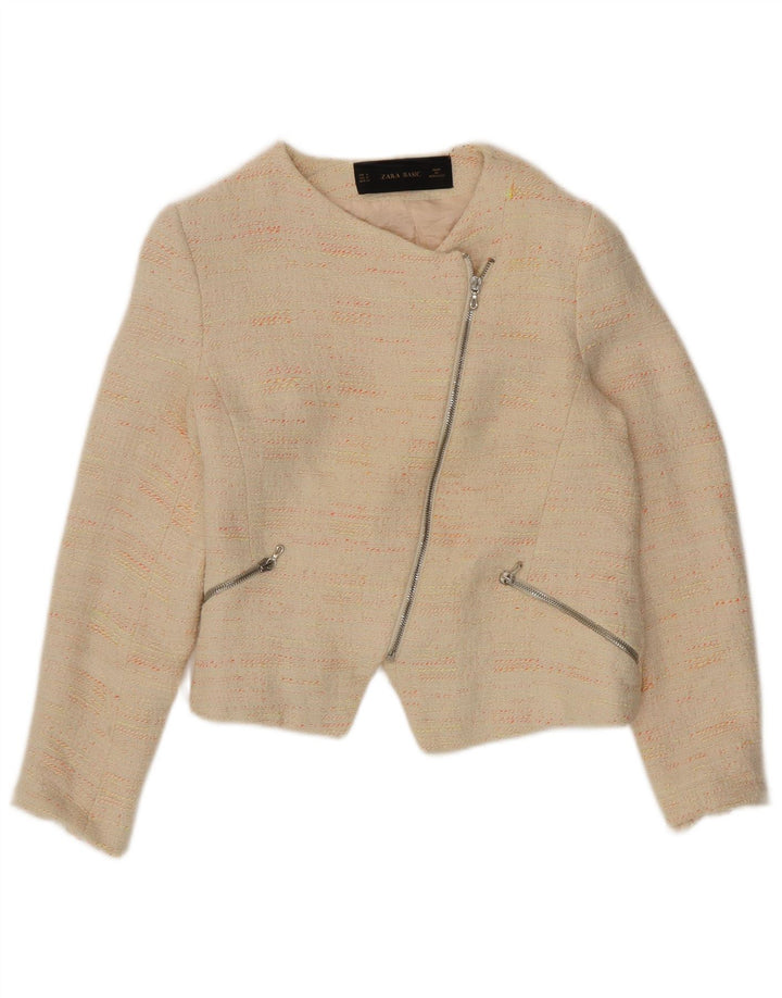 Zara Γυναικείο Μπλέιζερ Μπουφάν UK 12 Medium Beige Flecked Cotton