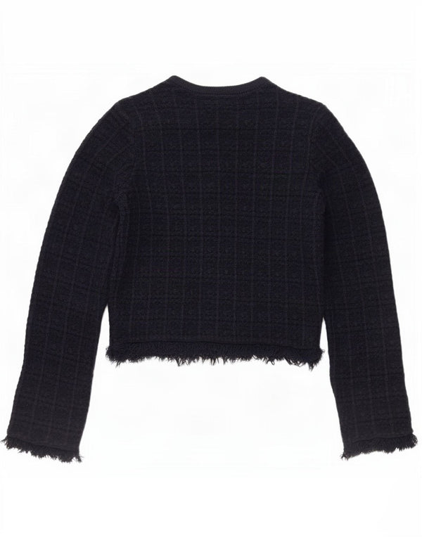 Marks & Spencer Γυναικείο πουλόβερ Crop Cardigan UK 6 XS Navy Blue Check Cotton