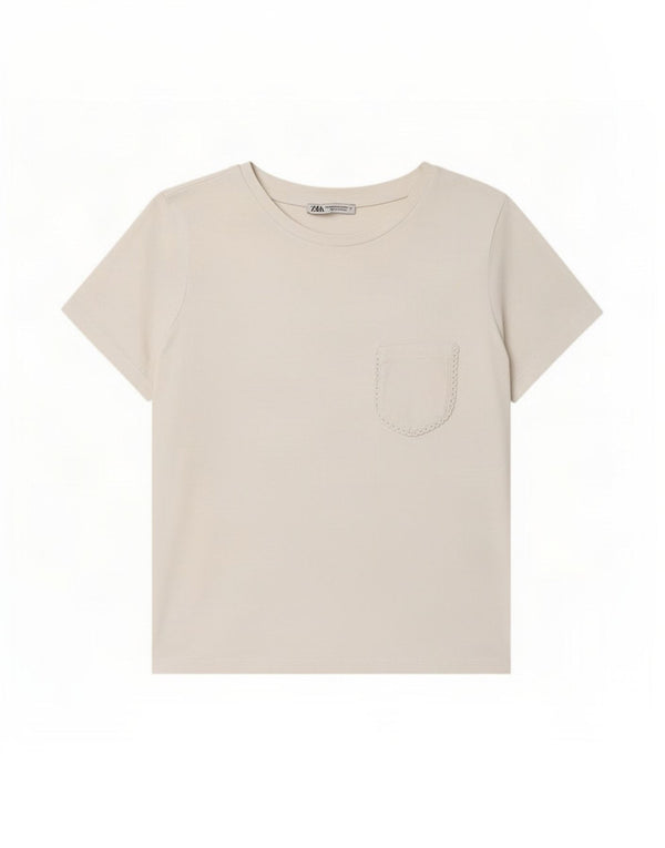 Zara Γυναικείο T-Shirt Top UK 12 μεσαίο λευκό βαμβακερό