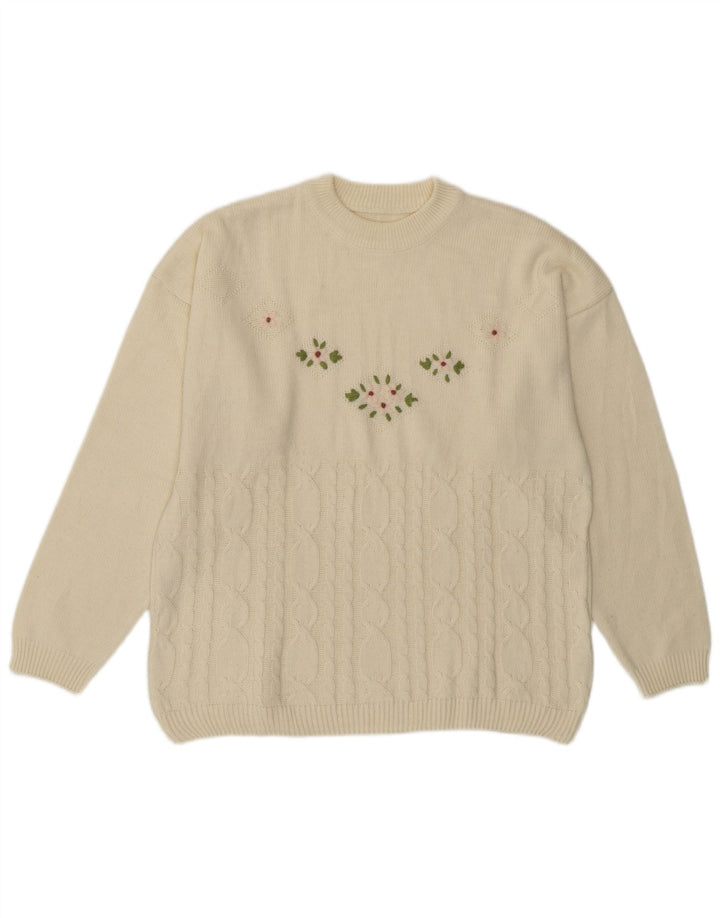 Vintage γυναικείο πουλόβερ με λαιμόκοψη UK 14 Medium Off White Wool