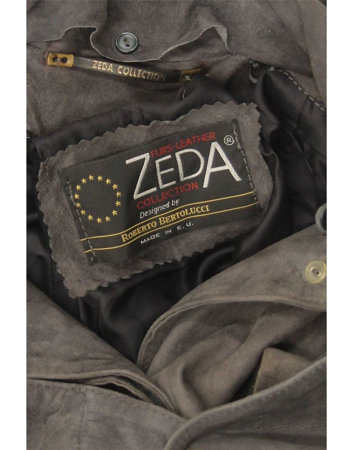 Vintage γυναικείο σουέτ πανωφόρι UK 14 Medium Grey Leather