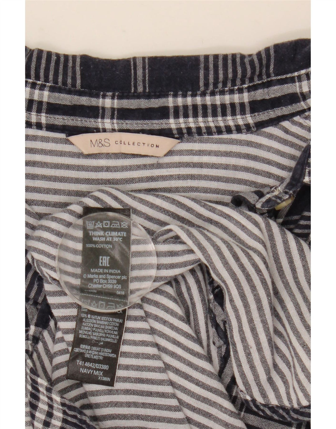 Marks & Spencer Γυναικείο πουκάμισο μεγάλου μεγέθους UK 8 Small Navy Blue Check Cotton