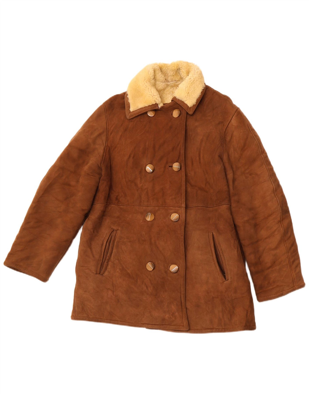 VINTAGE Womens Shearling Jacket UK 18 XL Brown