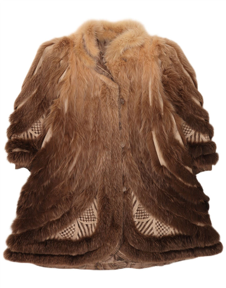 VINTAGE Γυναικείο παλτό με ψεύτικη γούνα αναστρέψιμο UK 18 XL Καφέ Floral