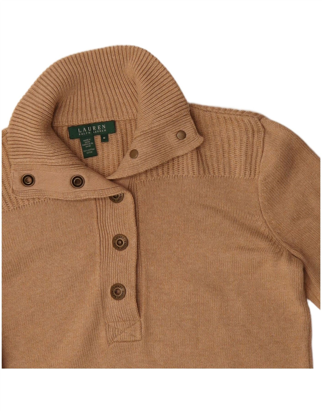 Ralph Lauren γυναικείο πουλόβερ με λαιμό και λαιμό UK 12 μεσαίο βαμβακερό μπεζ