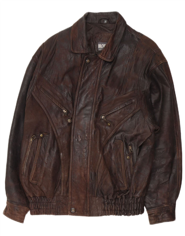 MORENA Mens Leather Jacket IT 48 Medium Brown Leather