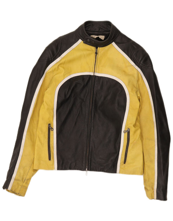 VINTAGE Ανδρικό Δερμάτινο Μπουφάν Racer IT 48 Medium Black Colourblock Leather