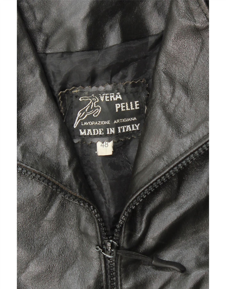 VINTAGE Γυναικείο Δερμάτινο Παλτό IT 48 XL Μαύρο Δερμάτινο