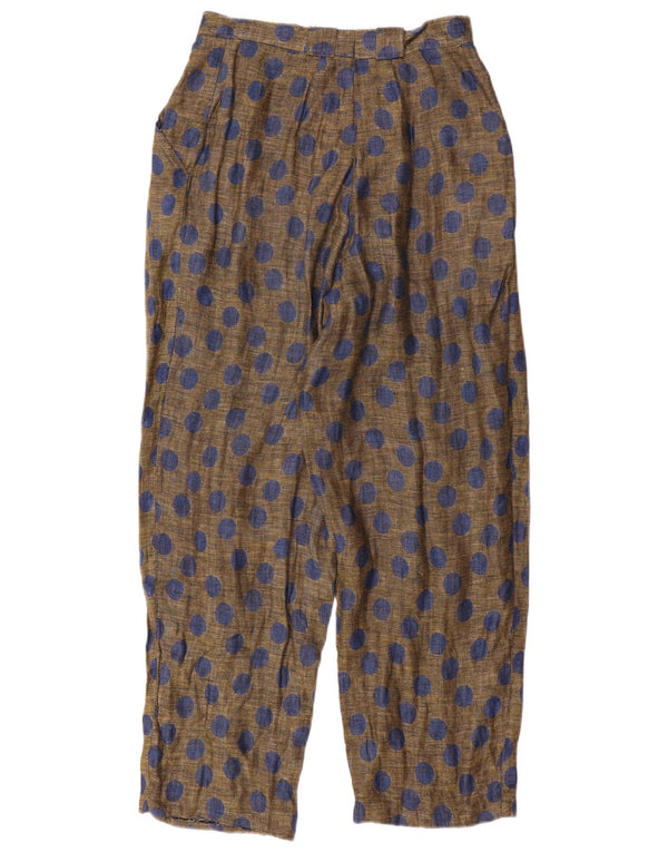 VINTAGE Γυναικείο χαλαρό παντελόνι casual W26 L29 Μπεζ λινό πουά