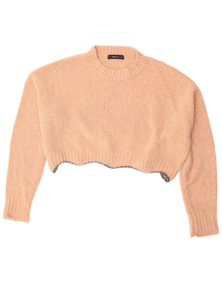 ZARA Womens Oversized Crew Neck Jumper Sweater UK 14 Medium Pink Flecked