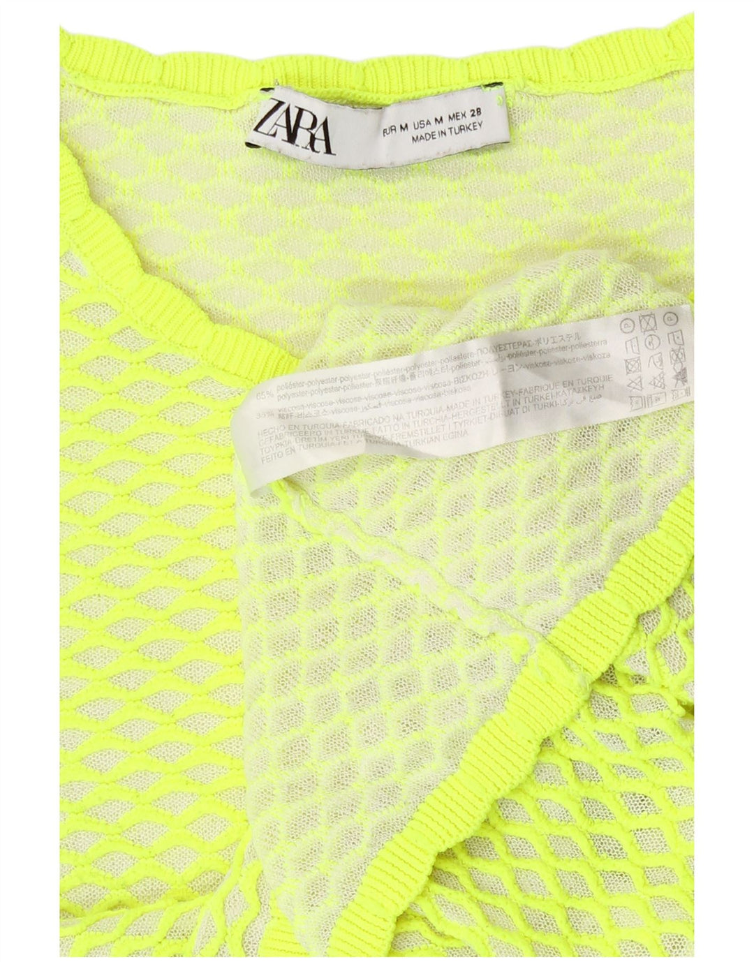 Zara Γυναικεία Μπλούζα Crop Top UK 14 Μεσαίου πράσινου γεωμετρικού πολυεστέρα