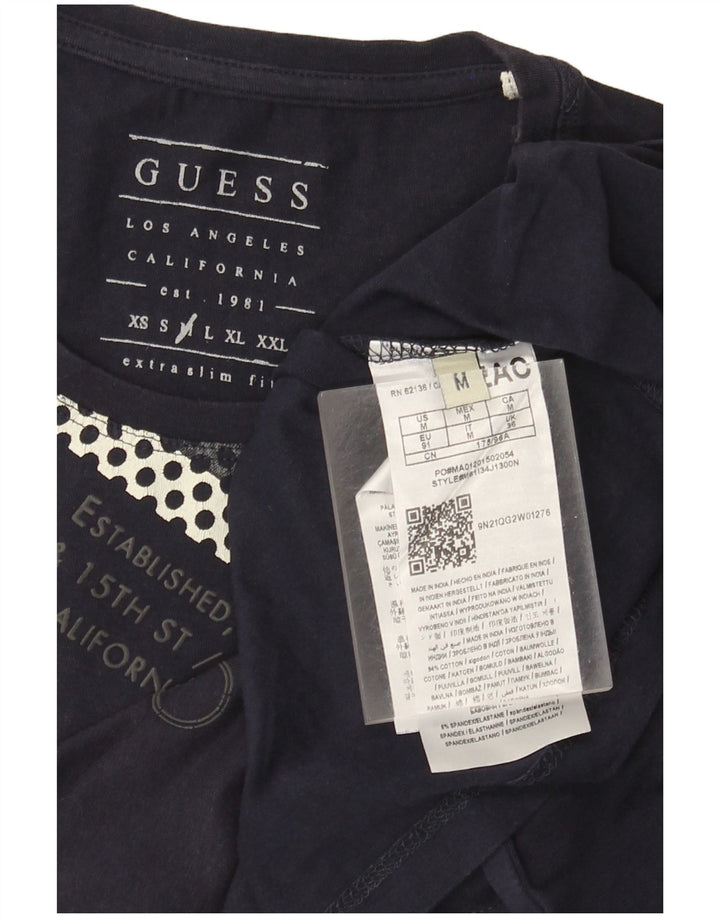Ανδρικό μπλουζάκι Guess Extra Slim γραφικό Τοπ μεσαίου μπλε βαμβακερό