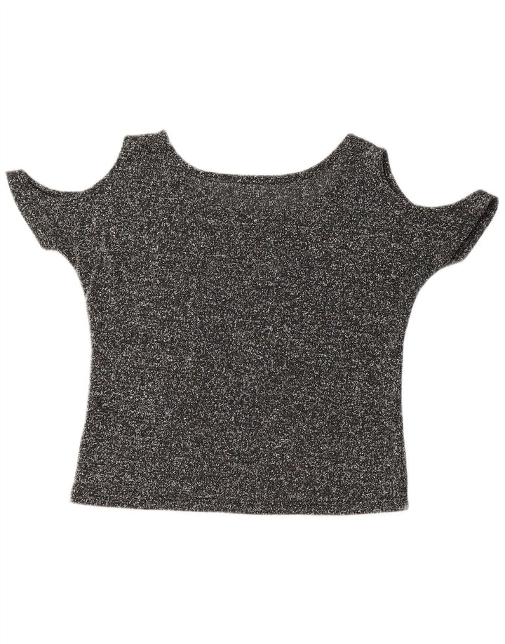 VINTAGE Γυναικείο Crop Off Shoulder Top 12 μεσαία γκρι πεταλούδα