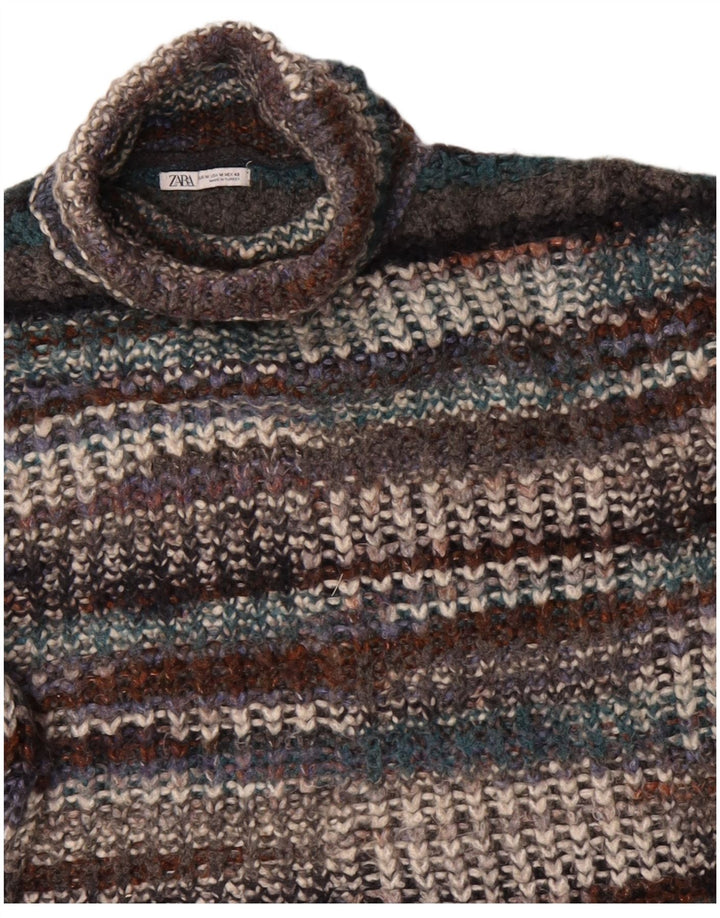 ZARA Γυναικείο πουλόβερ με ρολό λαιμόκοψη UK 14 μεσαία πολύχρωμα ριγέ