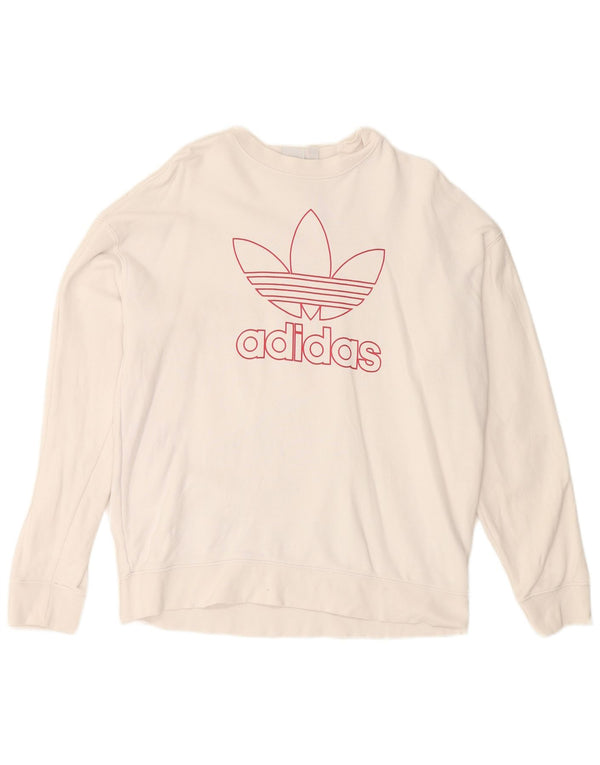 Γυναικείο γραφικό φούτερ ADIDAS Jumper UK 14 μεγάλο λευκό βαμβακερό