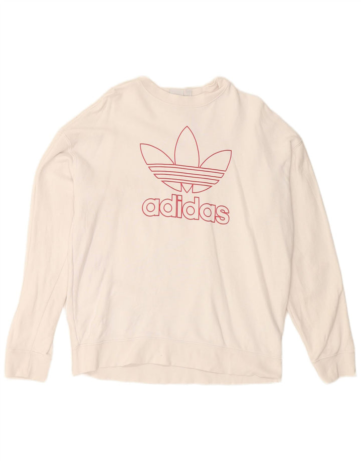 Γυναικείο γραφικό φούτερ ADIDAS Jumper UK 14 μεγάλο λευκό βαμβακερό