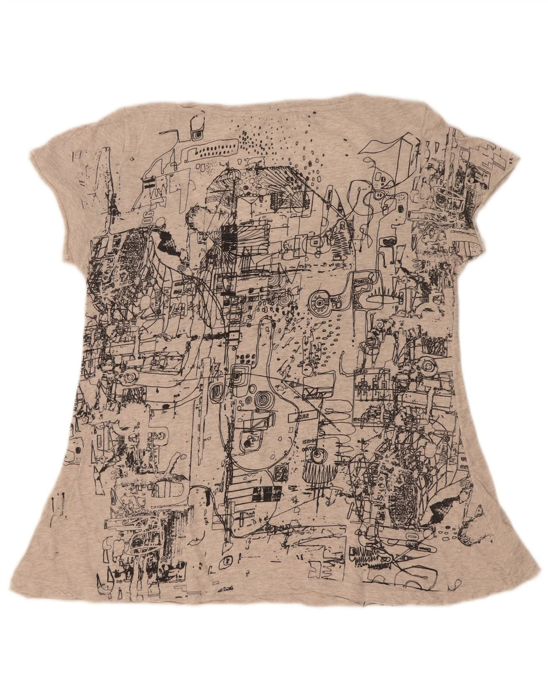 Diesel Γυναικείο γραφικό T-Shirt Top UK 12 Medium Grey Flecked