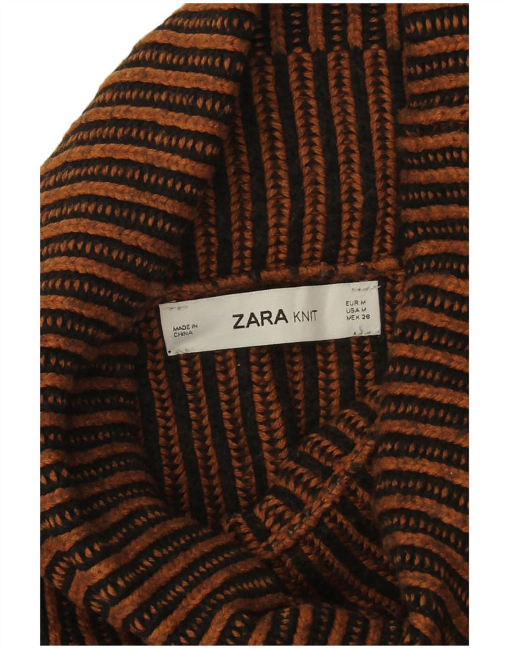 Zara γυναικείο πουλόβερ με ρολό λαιμόκοψη UK 14 μεσαίου καφέ ριγέ