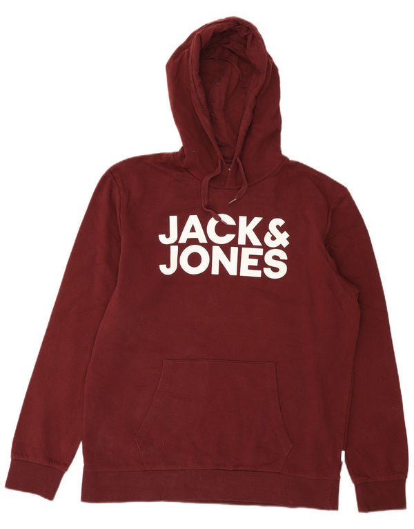 Jack & Jones Mens Graphic Hoodie Jumper XL Burgundy Cotton