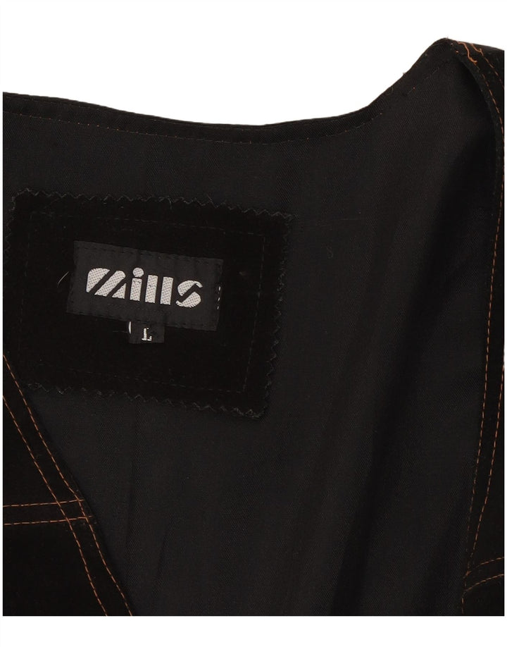 MILLS Mens Leather Waistcoat Large Black Leather