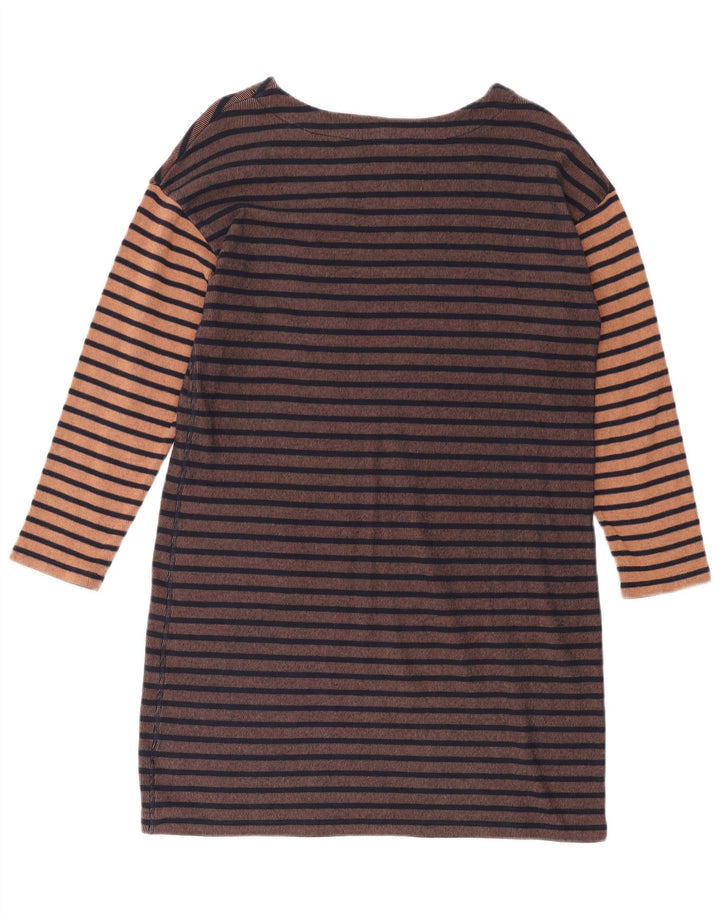 WHITE STUFF Γυναικείο μακρυμάνικο φόρεμα UK 14 μεγάλο καφέ ριγέ