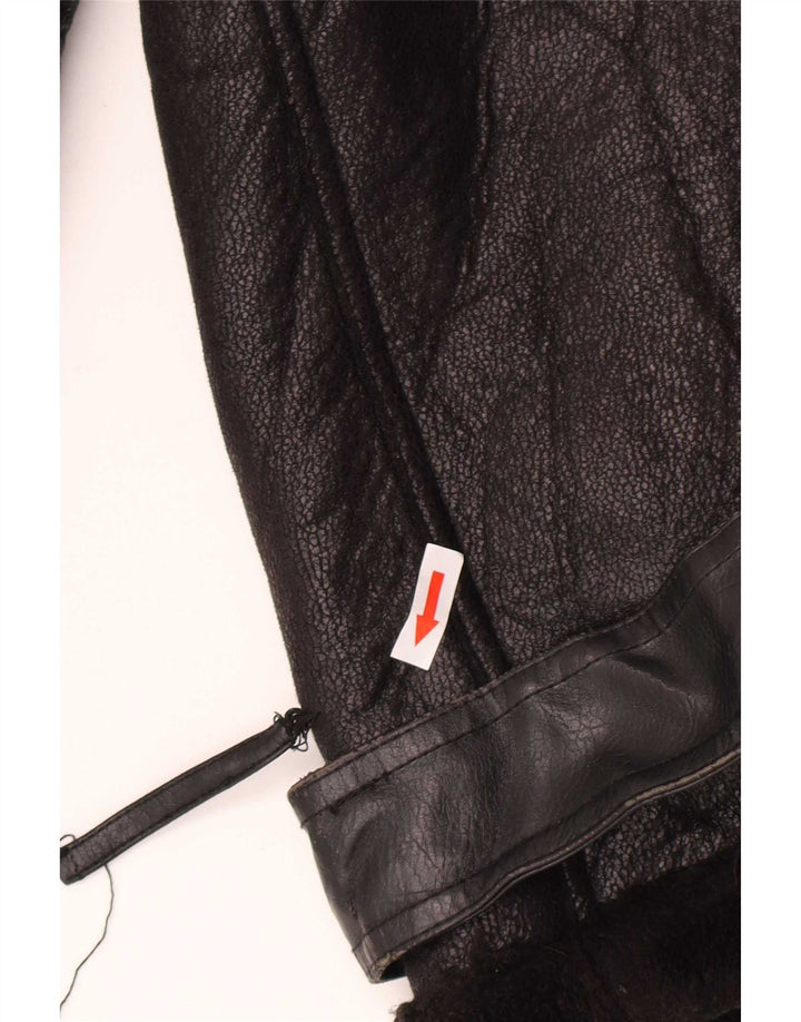 Zara Γυναικείο Faux Leather Sherpa Jacket UK 14 Medium Μαύρο Πολυουρεθάνη
