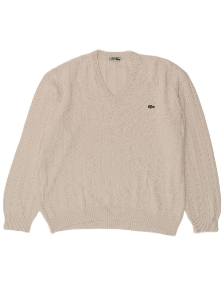 Ανδρικό πουλόβερ Lacoste με V λαιμόκοψη, μέγεθος 6 XL Λευκό