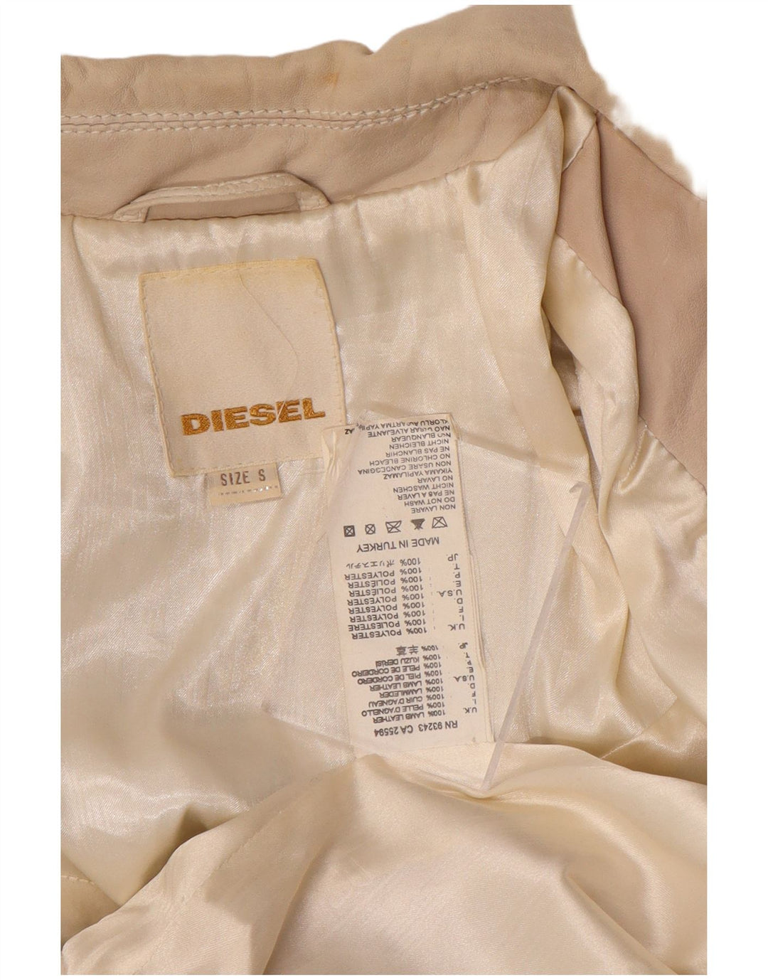 DIESEL Γυναικείο Crop Leather Biker Jacket UK 10 Small Beige Leather