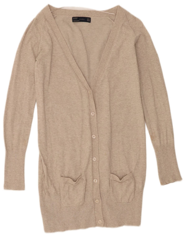 Zara Γυναικείο πουλόβερ ζακέτα Longline UK 10 Small Beige Flecked Cotton