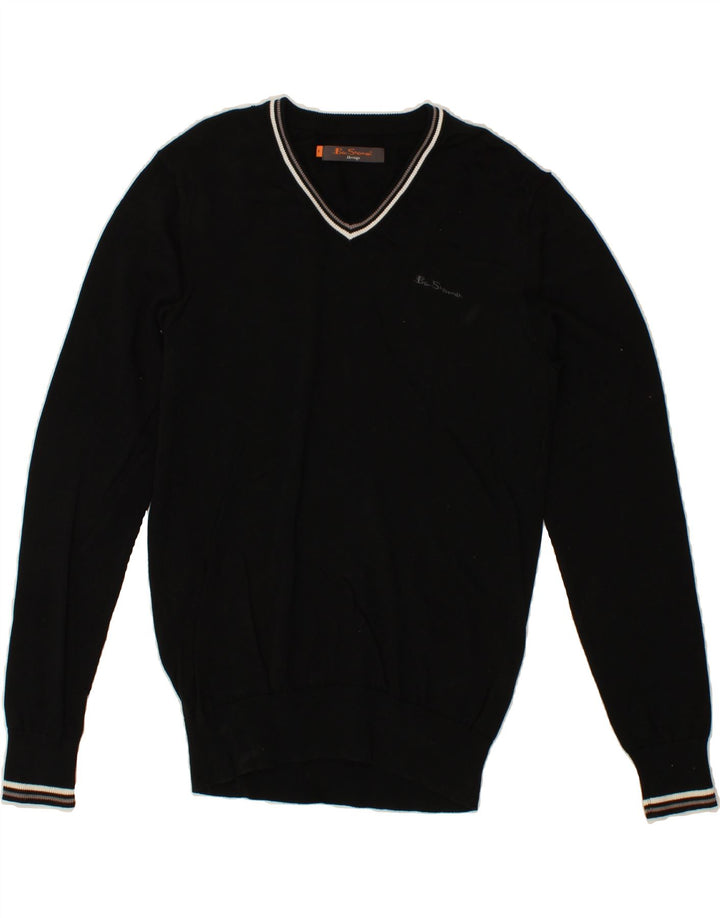 BEN SHERMAN Ανδρικό πουλόβερ Heritage με λαιμόκοψη σε μεσαίο μαύρο βαμβάκι