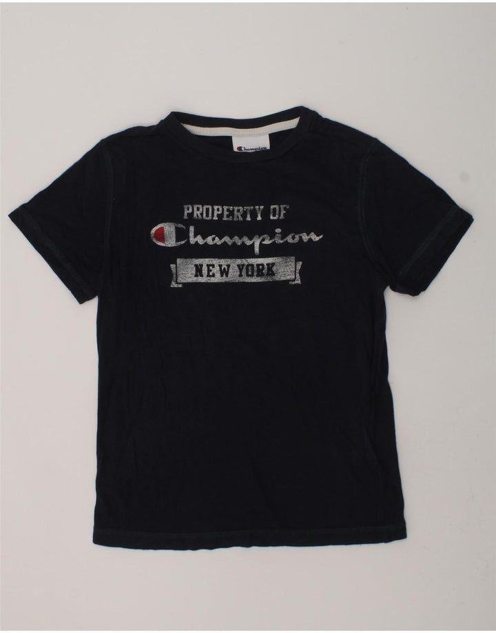 CHAMPION Boys Graphic T-Shirt Top 7-8 Years Small  Navy Blue Cotton | Vintage Champion | Thrift | Second-Hand Champion | Used Clothing | Messina Hembry 