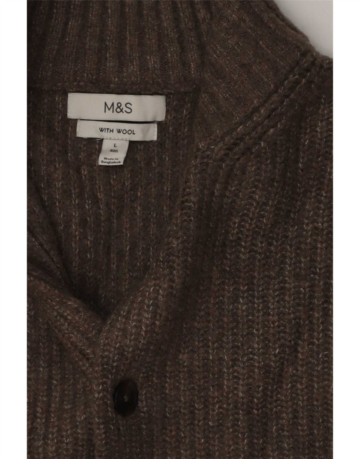 Marks & Spencer Ανδρική ζακέτα πουλόβερ με μεγάλο καφέ μαλλί