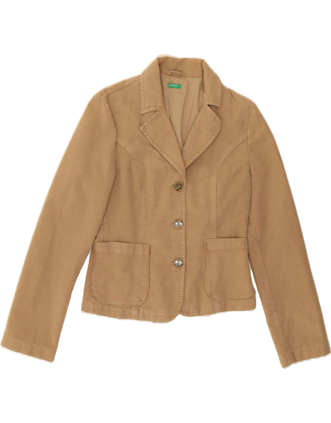 BENETTON Womens 3 Button Blazer Jacket IT 40 Small Beige Cotton Vintage Benetton and Second-Hand Benetton from Messina Hembry 