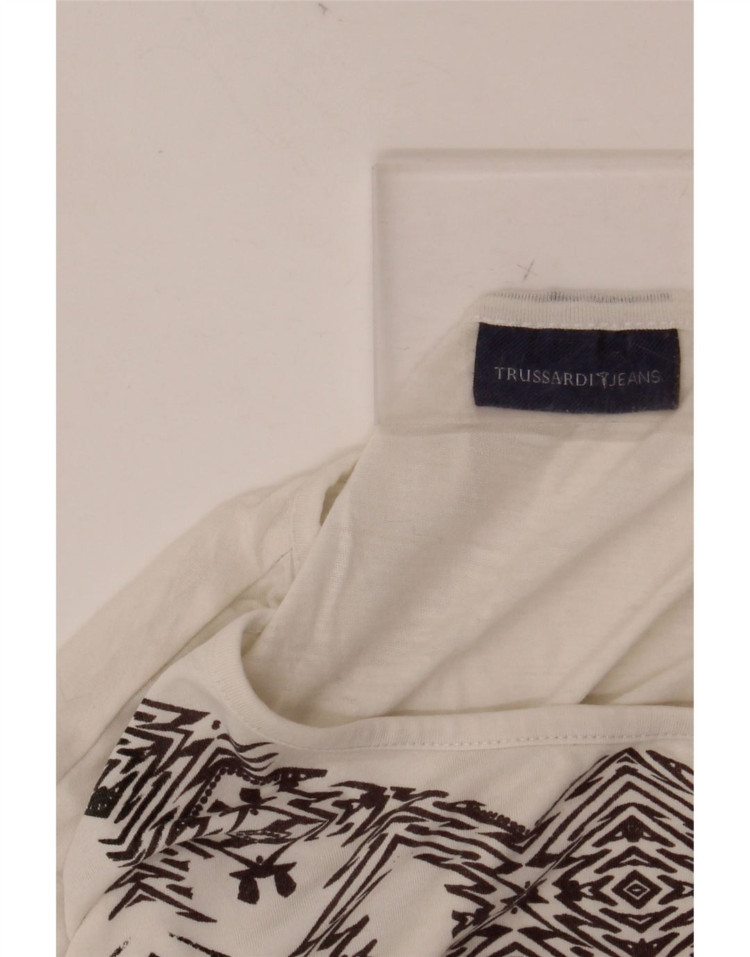 TRUSSARDI JEANS Γυναικείο γραφικό T-shirt Top UK 14 Large White Geometric