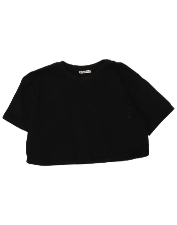 Zara Γυναικείο T-Shirt T-Shirt Top UK 14 Medium Black Cotton