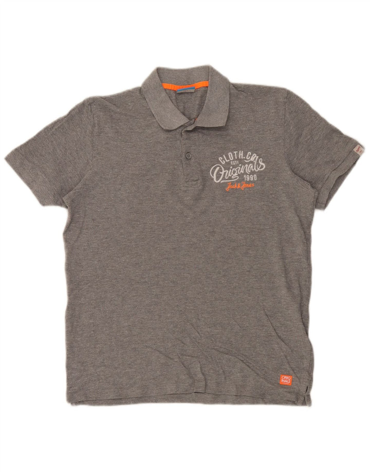 Jack & Jones Ανδρικό γραφικό μπλουζάκι πόλο, βαμβακερό μεσαίο γκρι