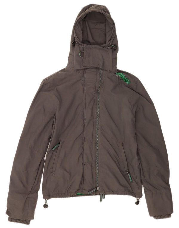 Superdry γυναικείο μπουφάν με κουκούλα αντιανεμικό UK 10 Small Grey Nylon
