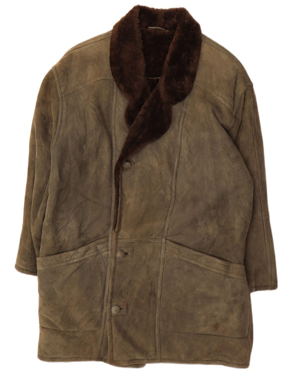 VINTAGE Ανδρικό παλτό Shearling Loose Fit UK 36 Small Khaki