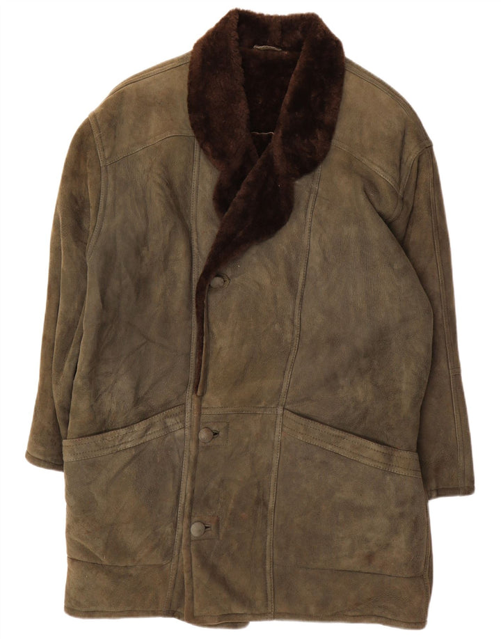VINTAGE Ανδρικό παλτό Shearling Loose Fit UK 36 Small Khaki