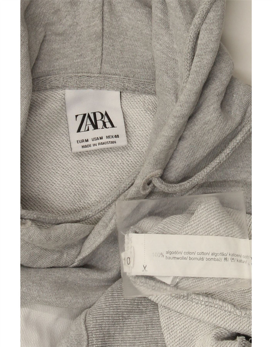 Zara Ανδρικό φούτερ με κουκούλα, μεσαίο γκρι, βαμβακερό