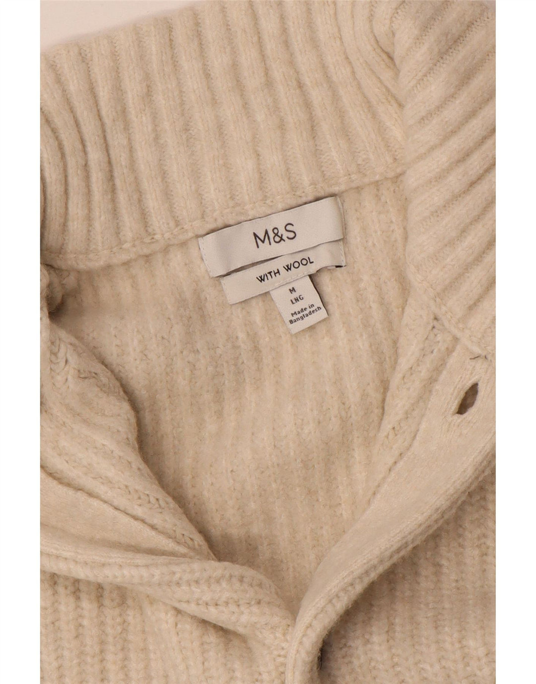 Ανδρικό πουλόβερ ζακέτα Marks & Spencer, μεσαίο μπεζ μαλλί