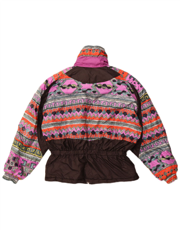 Vintage γυναικείο αντιανεμικό μπουφάν EU 42 Μεγάλο μαύρο γεωμετρικό πολυεστέρα