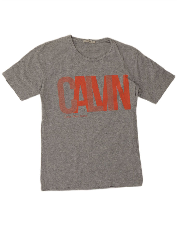 Ανδρικό γραφικό μπλουζάκι τζιν Calvin Klein Top Βαμβακερό μεσαίο γκρι