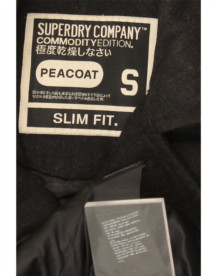 Ανδρικό παλτό SUPERDRY Slim Fit Pea Coat UK 36 Small Black Wool